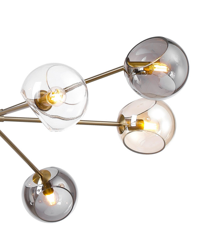 Maspeth 100cm Round Fixed Multi Height Pendant/Semi Flush Double Cut Glass 8 x E14 Antique Gold/Cognac/Clear/Smoke-7