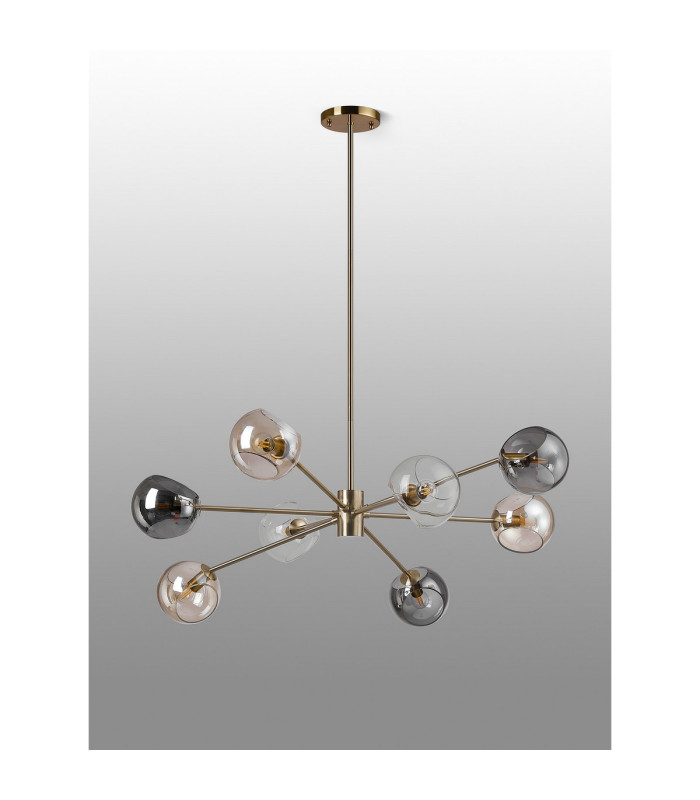 Maspeth 100cm Round Fixed Multi Height Pendant/Semi Flush Double Cut Glass 8 x E14 Antique Gold/Cognac/Clear/Smoke-8