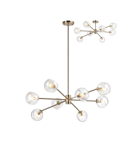 Maspeth 100cm Round Fixed Multi Height Pendant/Semi Flush Double Cut Glass 8 x E14 Antique Gold/Iridescent-1