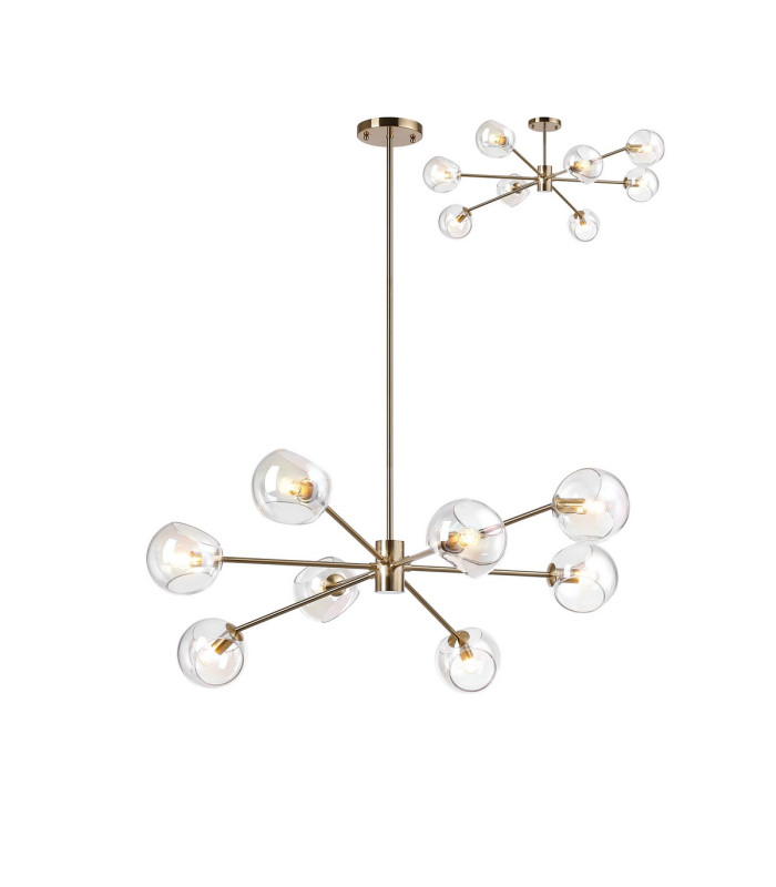 Maspeth 100cm Round Fixed Multi Height Pendant/Semi Flush Double Cut Glass 8 x E14 Antique Gold/Iridescent-1