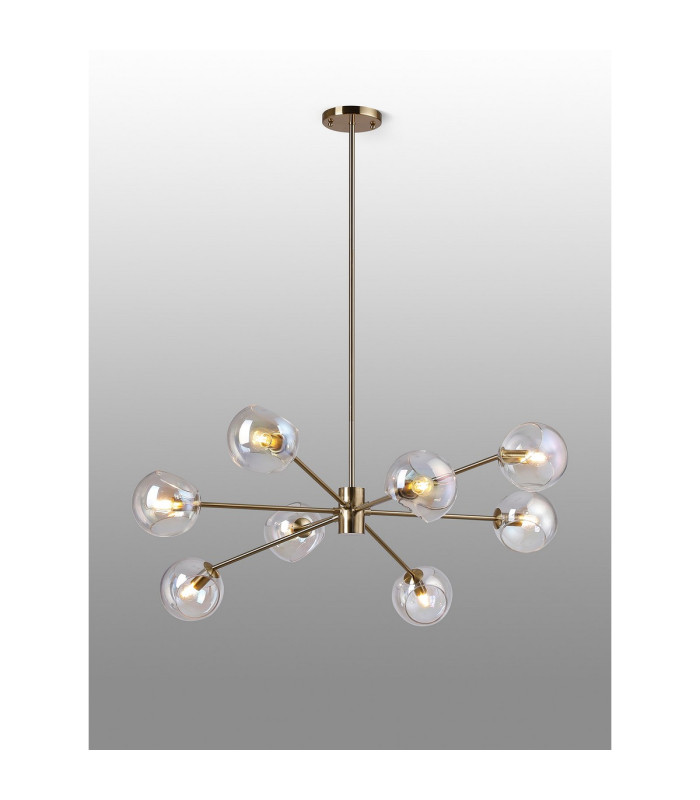 Maspeth 100cm Round Fixed Multi Height Pendant/Semi Flush Double Cut Glass 8 x E14 Antique Gold/Iridescent-3