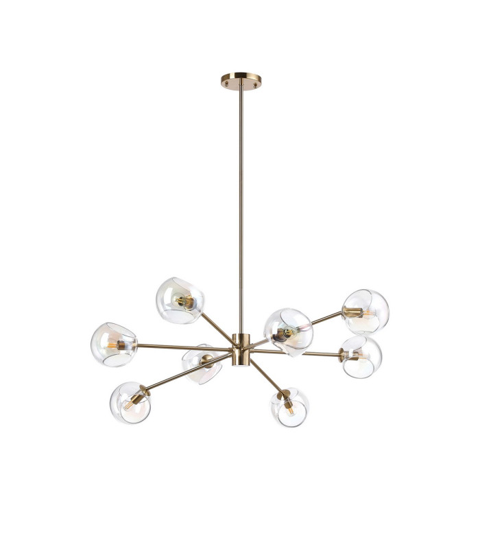 Maspeth 100cm Round Fixed Multi Height Pendant/Semi Flush Double Cut Glass 8 x E14 Antique Gold/Iridescent-4