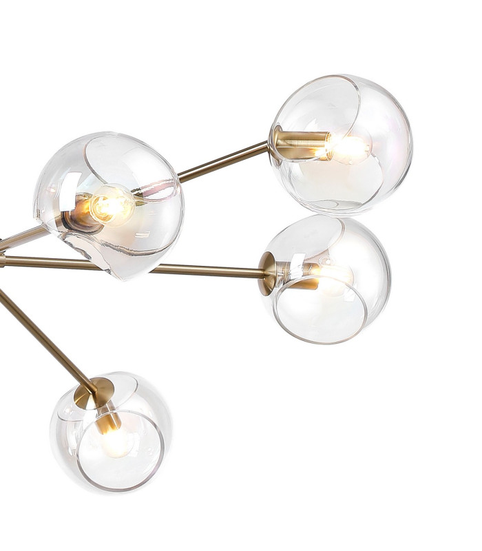 Maspeth 100cm Round Fixed Multi Height Pendant/Semi Flush Double Cut Glass 8 x E14 Antique Gold/Iridescent-7