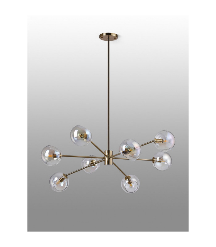 Maspeth 100cm Round Fixed Multi Height Pendant/Semi Flush Double Cut Glass 8 x E14 Antique Gold/Iridescent-8