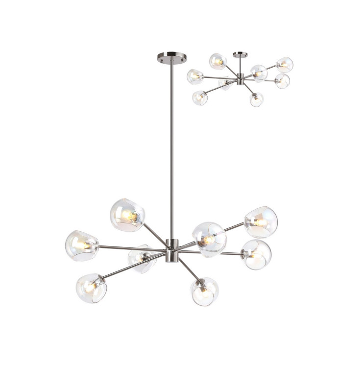 Maspeth 100cm Round Fixed Multi Height Pendant/Semi Flush Double Cut Glass 8 x E14 Satin Nickel/Iridescent-1