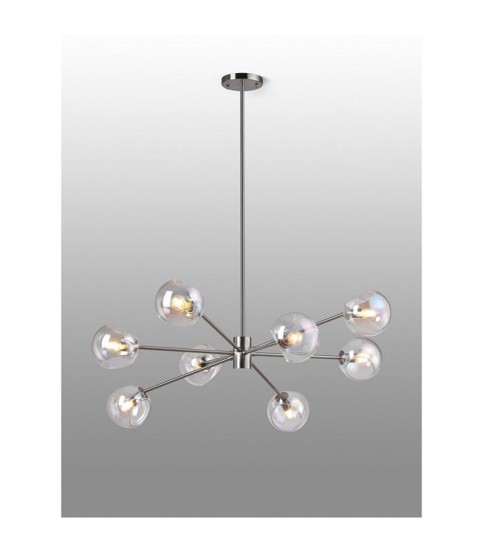 Maspeth 100cm Round Fixed Multi Height Pendant/Semi Flush Double Cut Glass 8 x E14 Satin Nickel/Iridescent-3