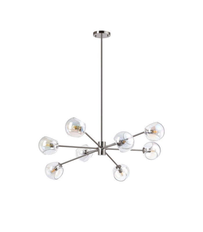 Maspeth 100cm Round Fixed Multi Height Pendant/Semi Flush Double Cut Glass 8 x E14 Satin Nickel/Iridescent-4
