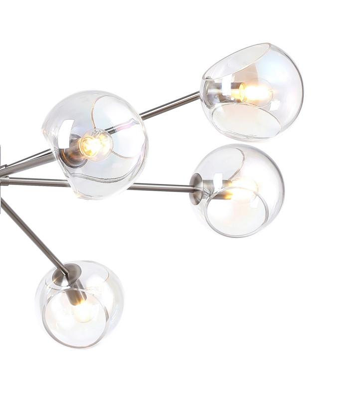 Maspeth 100cm Round Fixed Multi Height Pendant/Semi Flush Double Cut Glass 8 x E14 Satin Nickel/Iridescent-7