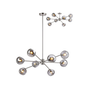 Maspeth 100cm Round Fixed Multi Height Pendant/Semi Flush Double Cut Glass 8 x E14 Satin Nickel/Smoke-1