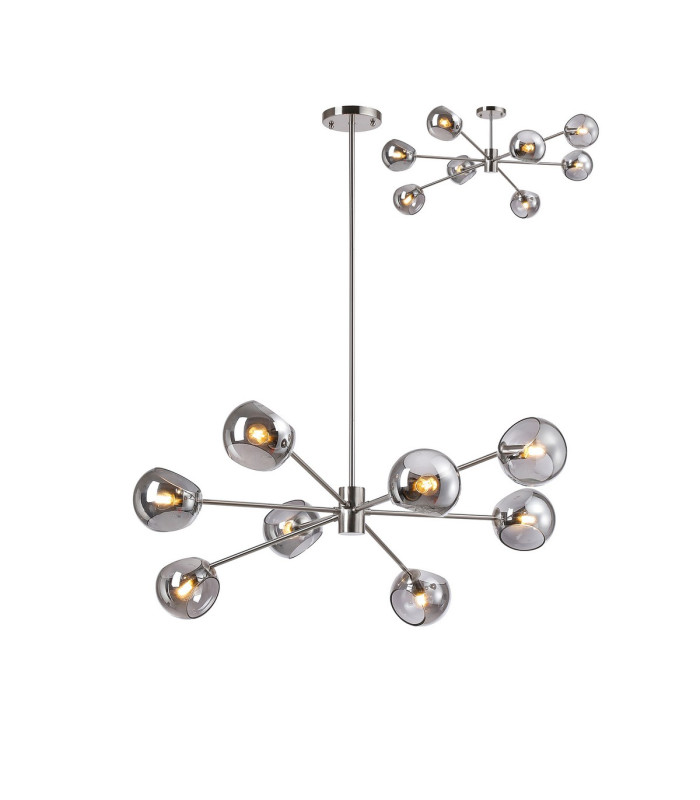 Maspeth 100cm Round Fixed Multi Height Pendant/Semi Flush Double Cut Glass 8 x E14 Satin Nickel/Smoke-1