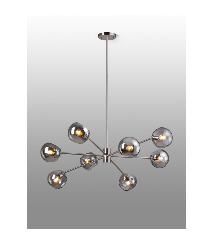 Maspeth 100cm Round Fixed Multi Height Pendant/Semi Flush Double Cut Glass 8 x E14 Satin Nickel/Smoke-3