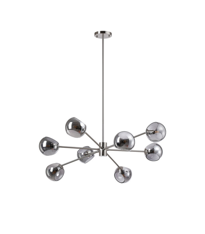 Maspeth 100cm Round Fixed Multi Height Pendant/Semi Flush Double Cut Glass 8 x E14 Satin Nickel/Smoke-4