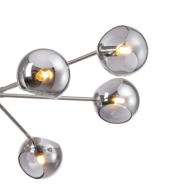 Maspeth 100cm Round Fixed Multi Height Pendant/Semi Flush Double Cut Glass 8 x E14 Satin Nickel/Smoke-7