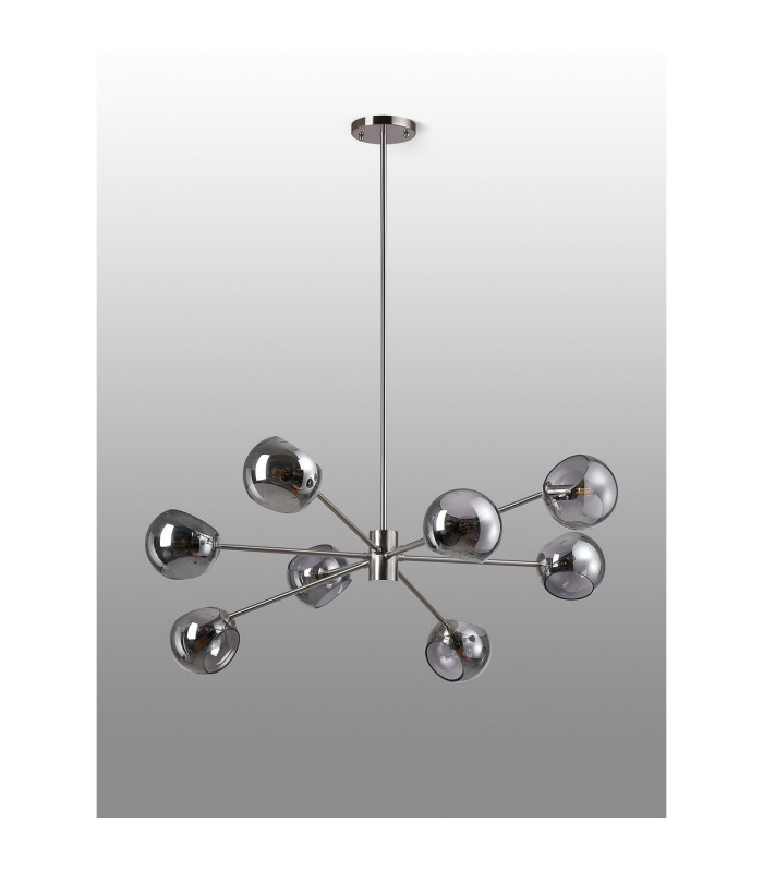 Maspeth 100cm Round Fixed Multi Height Pendant/Semi Flush Double Cut Glass 8 x E14 Satin Nickel/Smoke-8