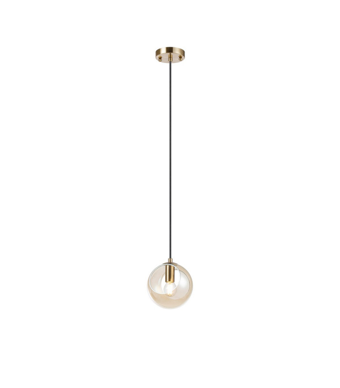 Maspeth 15cm Single Pendant Double Cut Glass 1 x E14 Antique Gold/Cognac-4