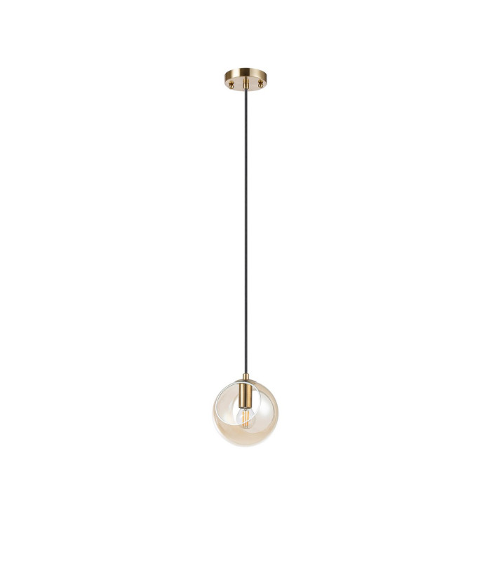 Maspeth 15cm Single Pendant Double Cut Glass 1 x E14 Antique Gold/Cognac-5