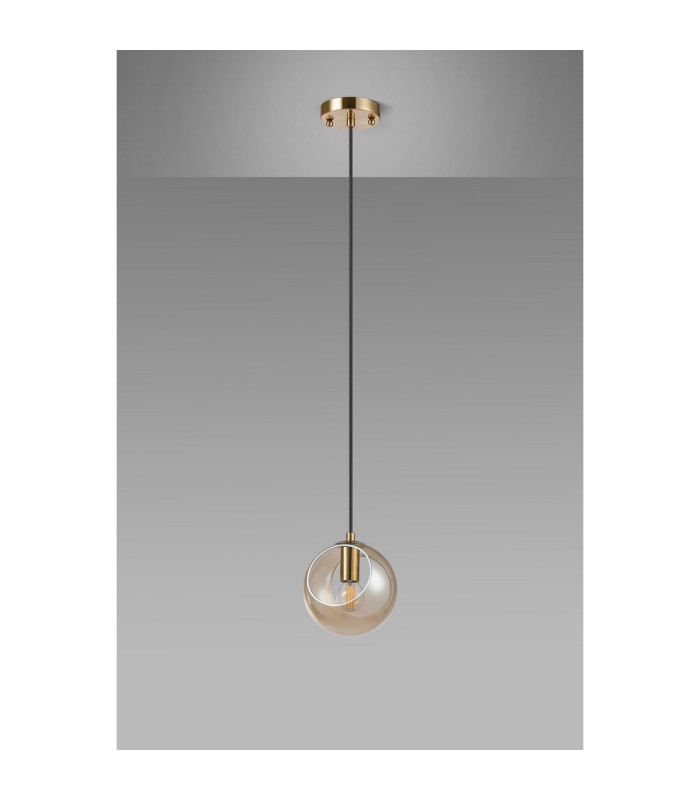 Maspeth 15cm Single Pendant Double Cut Glass 1 x E14 Antique Gold/Cognac-8