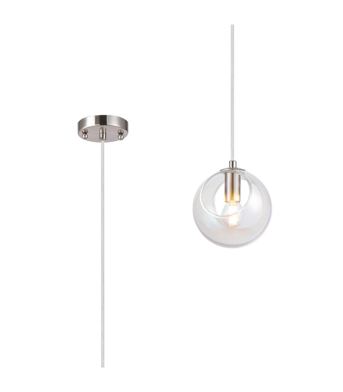 Maspeth 15cm Single Pendant Double Cut Glass 1 x E14 Satin Nickel/Iridescent-1