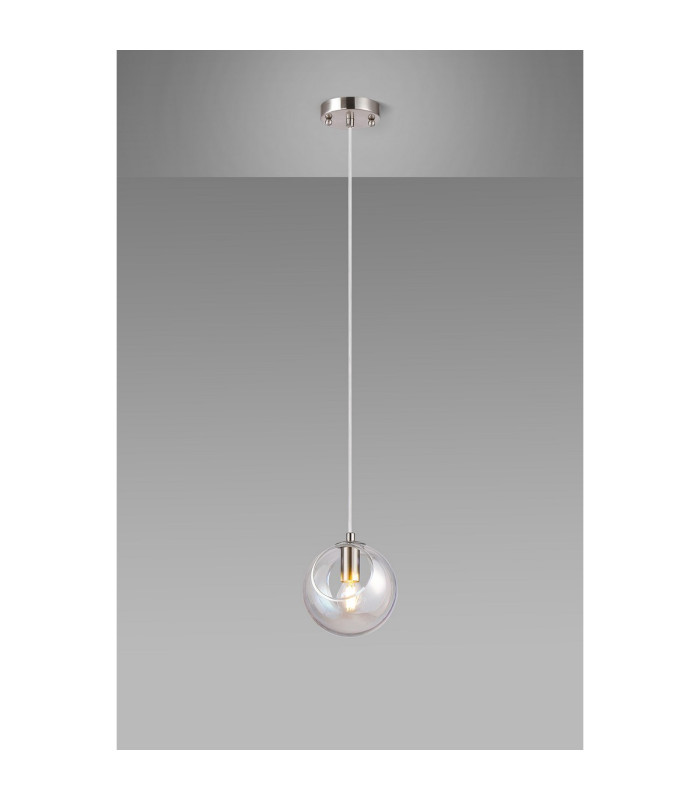 Maspeth 15cm Single Pendant Double Cut Glass 1 x E14 Satin Nickel/Iridescent-3