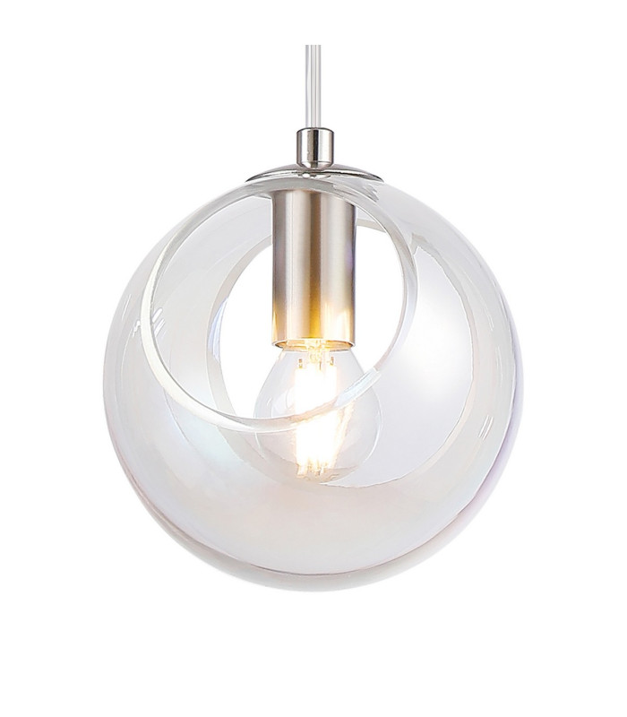 Maspeth 15cm Single Pendant Double Cut Glass 1 x E14 Satin Nickel/Iridescent-7