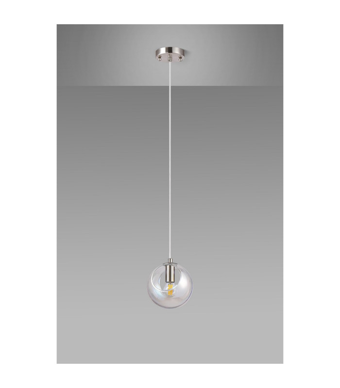 Maspeth 15cm Single Pendant Double Cut Glass 1 x E14 Satin Nickel/Iridescent-8