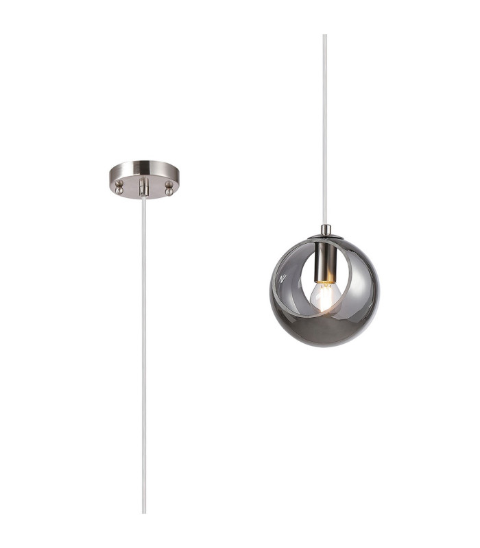 Maspeth 15cm Single Pendant Double Cut Glass 1 x E14 Satin Nickel/Smoke-1