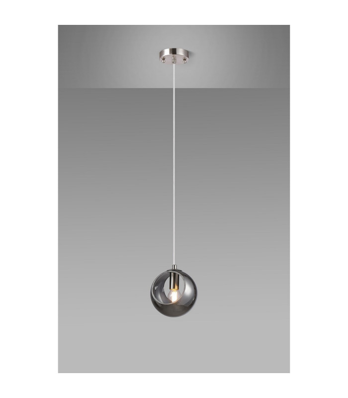 Maspeth 15cm Single Pendant Double Cut Glass 1 x E14 Satin Nickel/Smoke-3