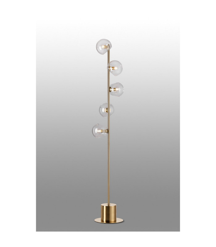 Maspeth Floor Lamp Double Cut Glass 5 x E14 Antique Gold/Clear-3