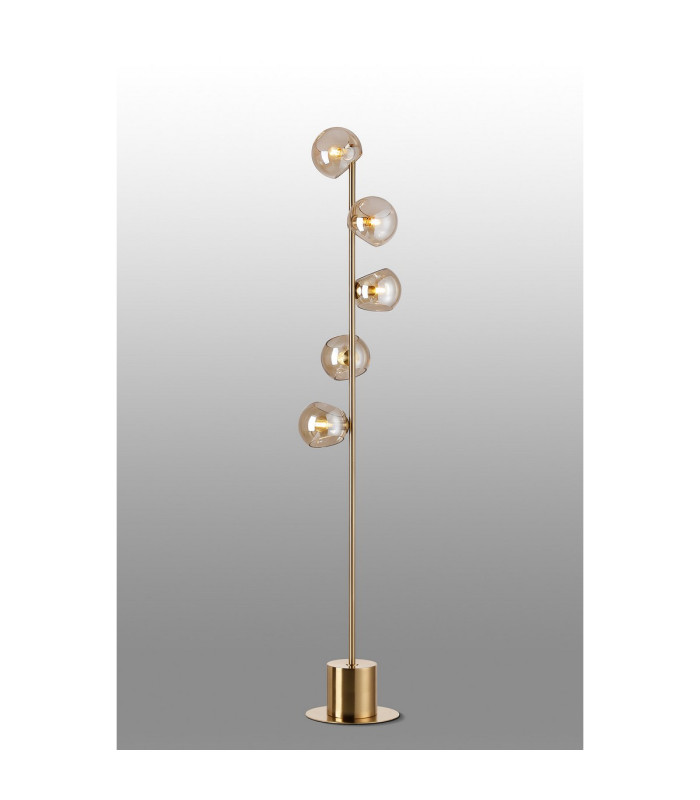 Maspeth Floor Lamp Double Cut Glass 5 x E14 Antique Gold/Cognac-3