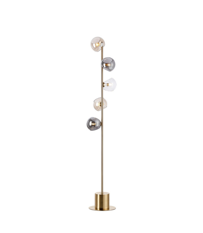 Maspeth Floor Lamp Double Cut Glass 5 x E14 Antique Gold/Cognac/Clear/Smoke-1