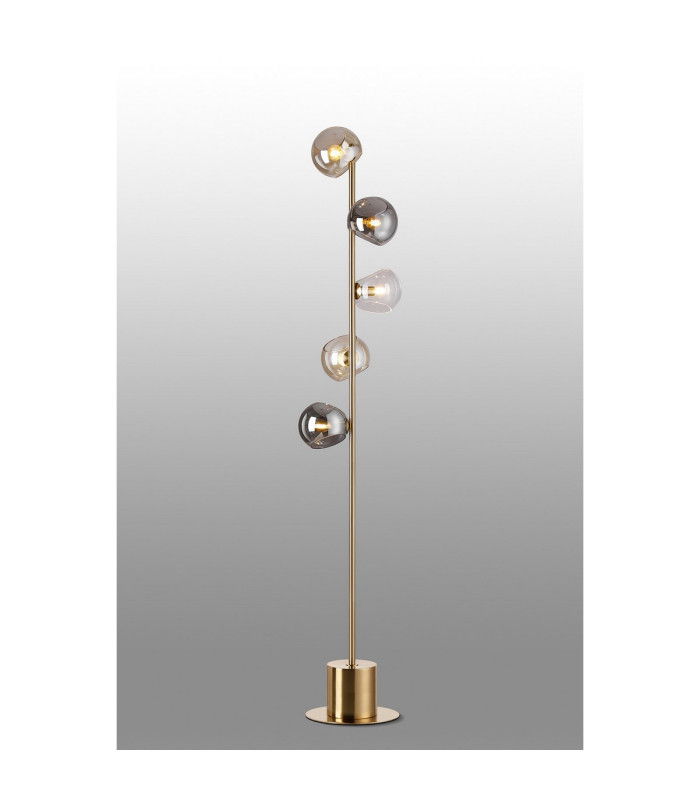 Maspeth Floor Lamp Double Cut Glass 5 x E14 Antique Gold/Cognac/Clear/Smoke-3