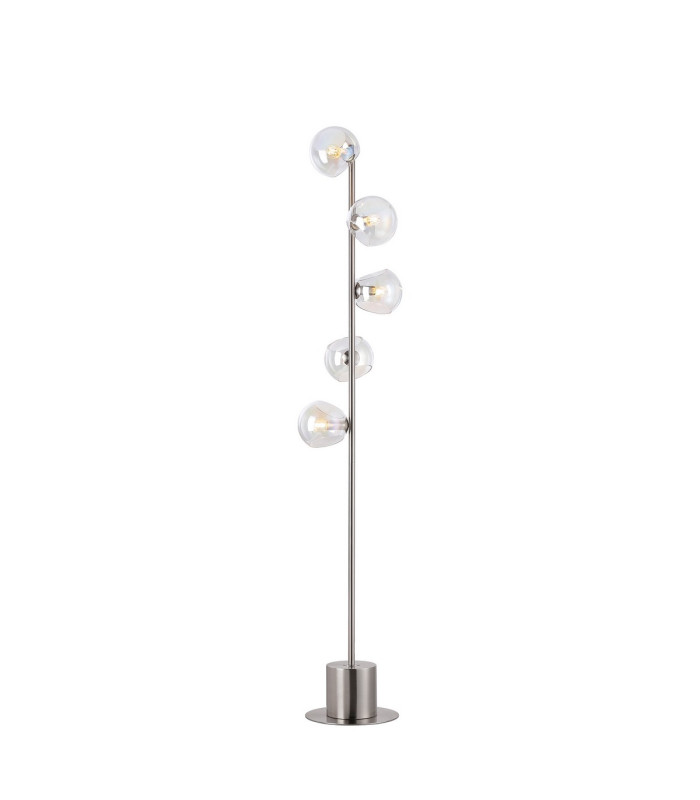 Maspeth Floor Lamp Double Cut Glass 5 x E14 Satin Nickel/Iridescent-1