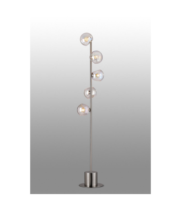 Maspeth Floor Lamp Double Cut Glass 5 x E14 Satin Nickel/Iridescent-3