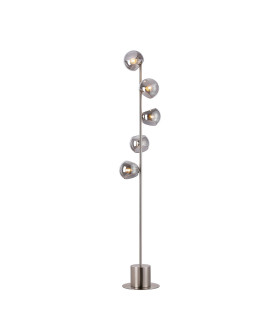 Maspeth Floor Lamp Double Cut Glass 5 x E14 Satin Nickel/Smoke-1