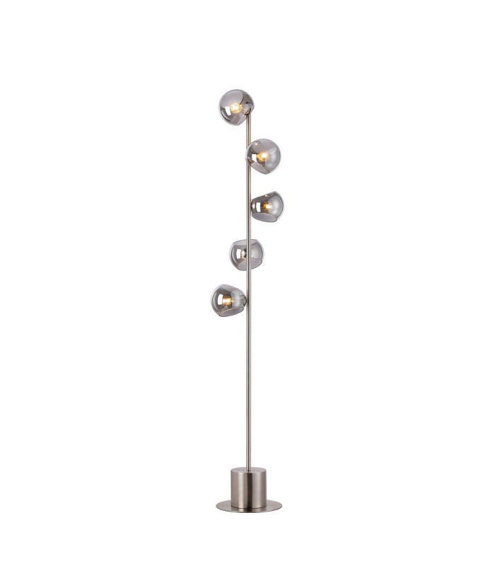 Maspeth Floor Lamp Double Cut Glass 5 x E14 Satin Nickel/Smoke-1