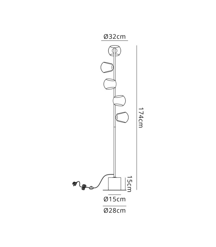 Maspeth Floor Lamp Double Cut Glass 5 x E14 Satin Nickel/Smoke-2