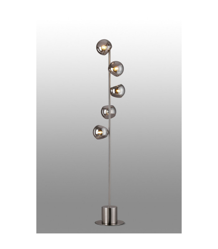 Maspeth Floor Lamp Double Cut Glass 5 x E14 Satin Nickel/Smoke-3