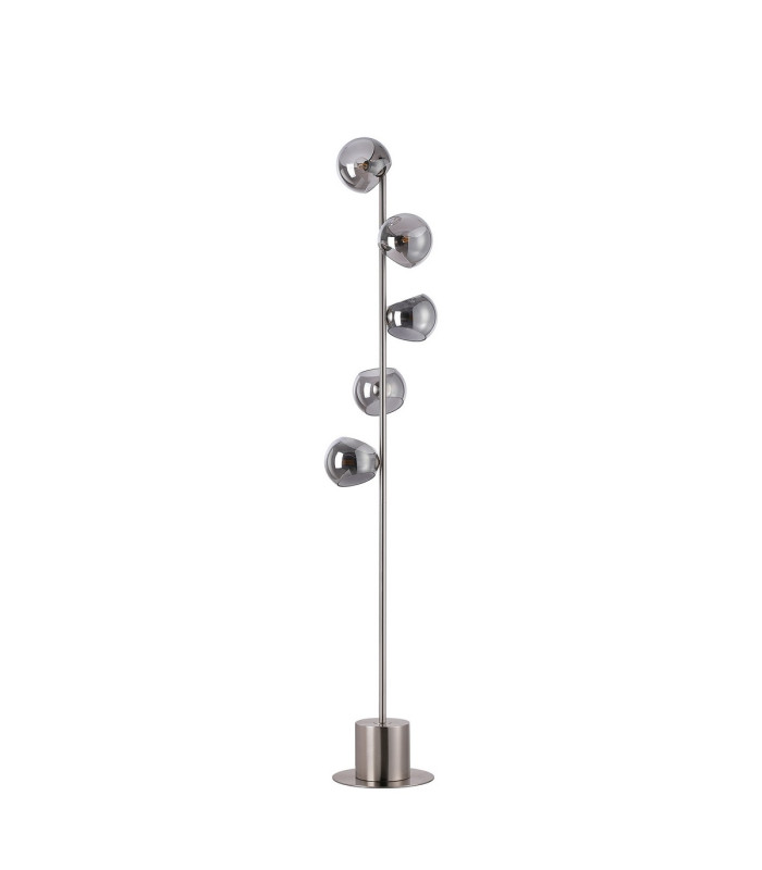 Maspeth Floor Lamp Double Cut Glass 5 x E14 Satin Nickel/Smoke-4