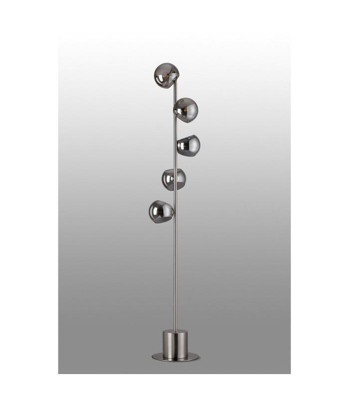 Maspeth Floor Lamp Double Cut Glass 5 x E14 Satin Nickel/Smoke-8
