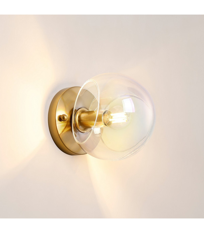 Maspeth Wall/Ceiling Light Double Cut Glass 1 x E14 Antique Gold/Iridescent-3