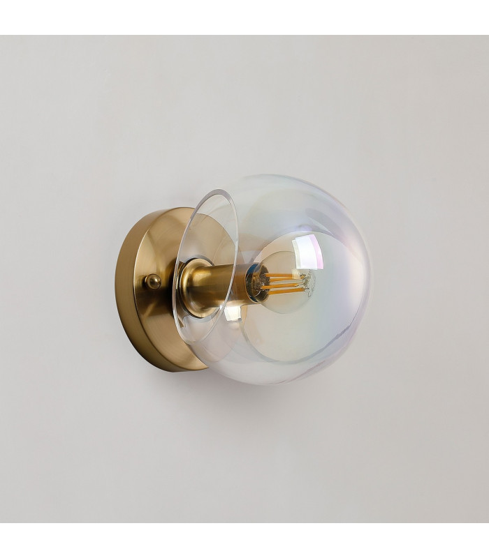 Maspeth Wall/Ceiling Light Double Cut Glass 1 x E14 Antique Gold/Iridescent-7