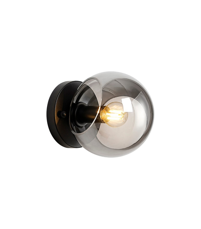 Maspeth Wall/Ceiling Light Double Cut Glass 1 x E14 Satin Black/Smoke-1