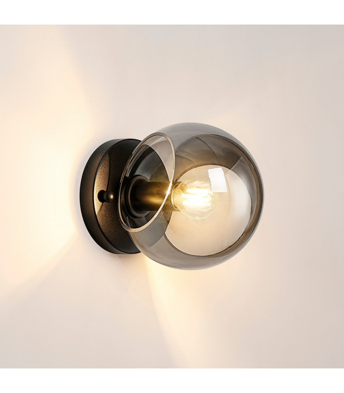 Maspeth Wall/Ceiling Light Double Cut Glass 1 x E14 Satin Black/Smoke-3