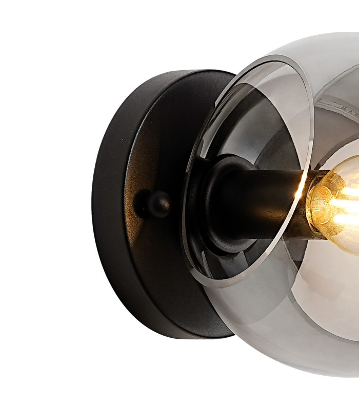 Maspeth Wall/Ceiling Light Double Cut Glass 1 x E14 Satin Black/Smoke-6
