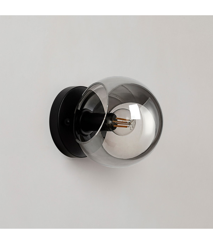 Maspeth Wall/Ceiling Light Double Cut Glass 1 x E14 Satin Black/Smoke-7