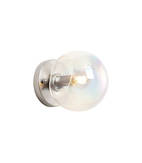 Maspeth Wall/Ceiling Light Double Cut Glass 1 x E14 Satin Nickel/Iridescent-1