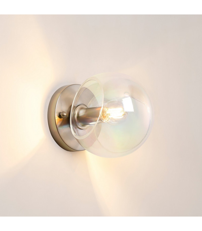 Maspeth Wall/Ceiling Light Double Cut Glass 1 x E14 Satin Nickel/Iridescent-3
