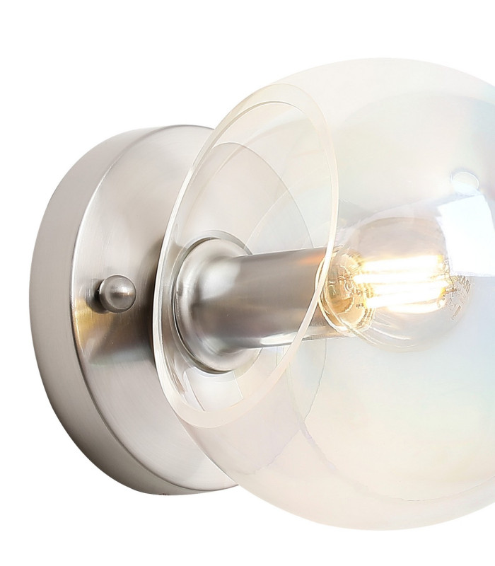 Maspeth Wall/Ceiling Light Double Cut Glass 1 x E14 Satin Nickel/Iridescent-6