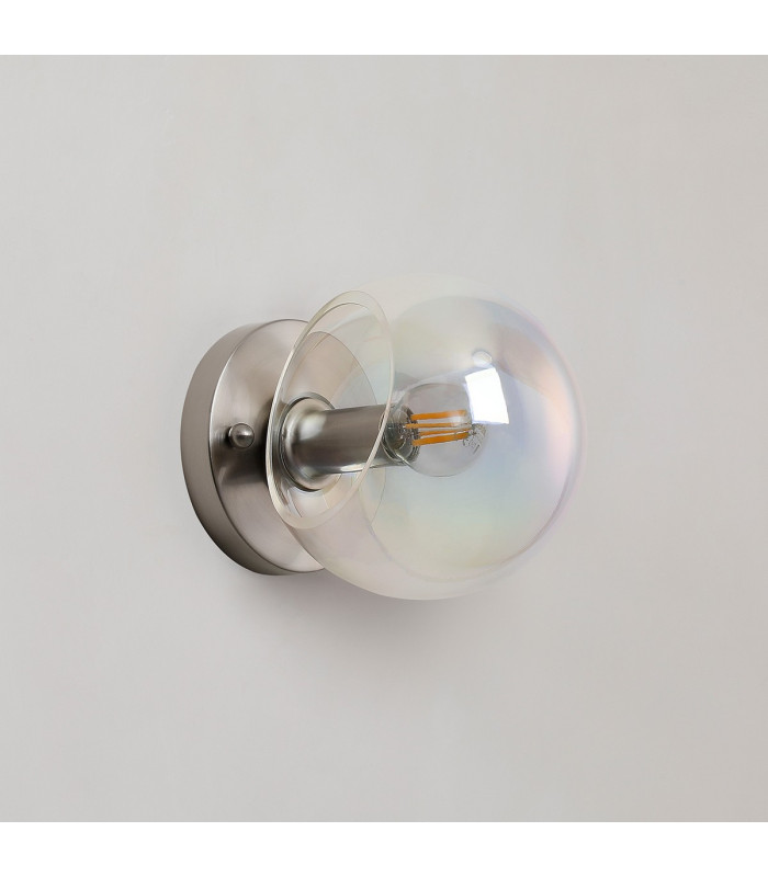 Maspeth Wall/Ceiling Light Double Cut Glass 1 x E14 Satin Nickel/Iridescent-7