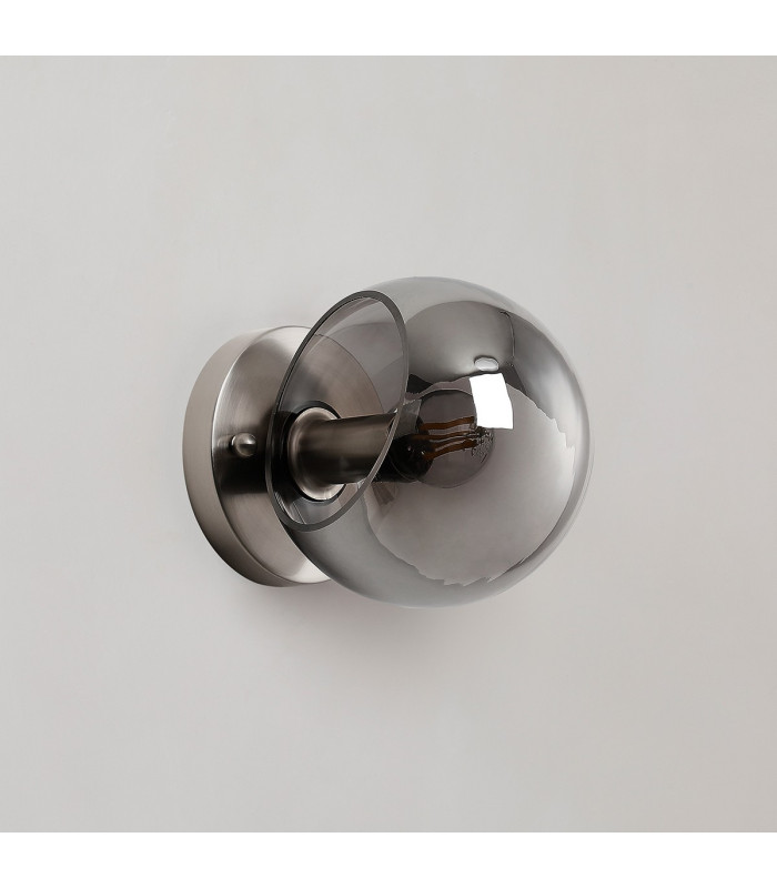 Maspeth Wall/Ceiling Light Double Cut Glass 1 x E14 Satin Nickel/Smoke-7